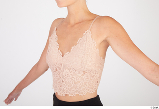 Vanessa Angel beige lace crop top casual upper body 0002.jpg